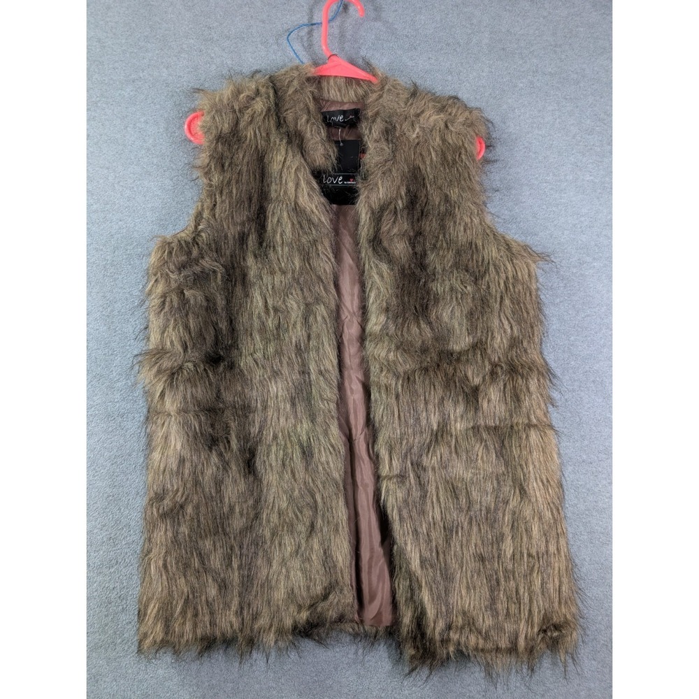 Love by Chesley Faux Fur Vest Women's S Brown Gray Longline Boho NWT Y2K Style
